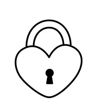 Black and white lock in form of heart. Coloring book lock. Vector Stock Illustration