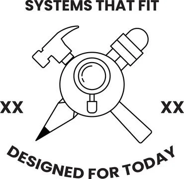 Black-and-white logo features crossed tools Stock Illustration