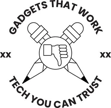 Black and white logo features crossed pens and tools Stock Illustration