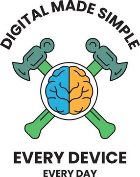 Black and white logo features crossed axes and a brain Stock Illustration