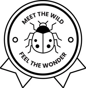 A black and white logo of a ladybug with the words meet the wild feel the w.. Stock Illustration