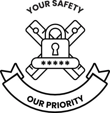 A black and white logo with a lock and key on it Illustrazione stock
