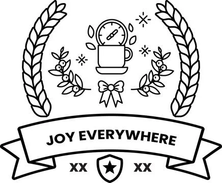 A black and white logo with a ribbon and a cup Illustrazione stock
