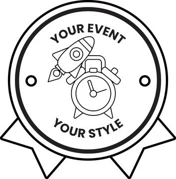 A black and white logo with a rocket and a clock Stock Illustration