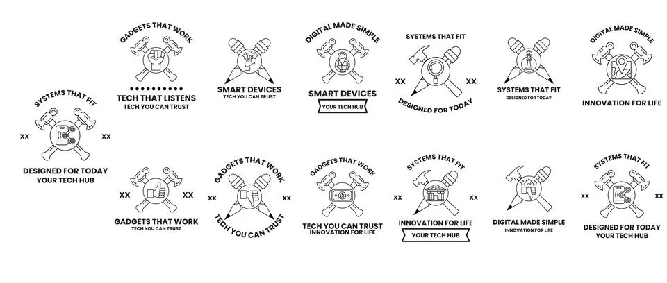 Black-and-white logo set for fitness and strength Stock Illustration