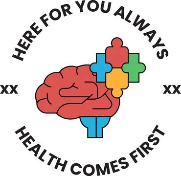 Black-and-white logo shows brain and hand with medical crosses Stock Illustration