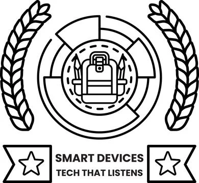 A black and white logo for smart devices that says tech that listens Stock Illustration
