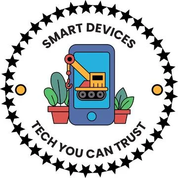 A black and white logo for smart devices that says tech you can trust Stockillustratie