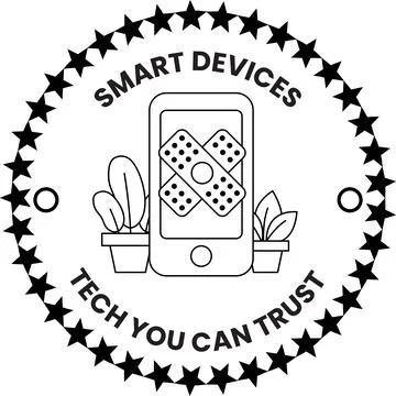 A black and white logo for smart devices that says tech you can trust Stockillustratie