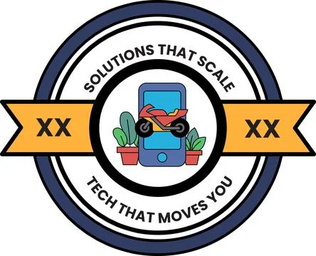 A black and white logo for solutions that scale tech that moves you Stock Illustration