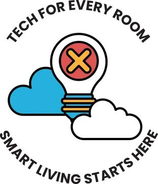 A black and white logo for Tech for Every Room Smart Living Starts Here Stock Illustration