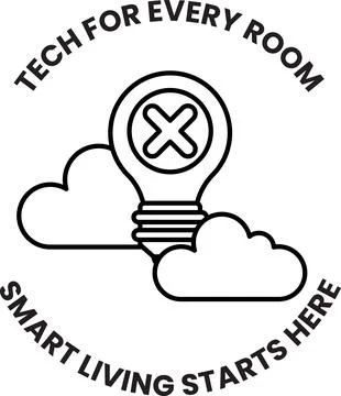 A black and white logo for Tech for Every Room Smart Living Starts Here Stock Illustration