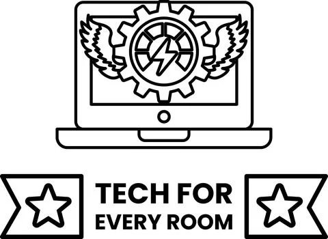 A black and white logo for Tech for Every Room Stock Illustration