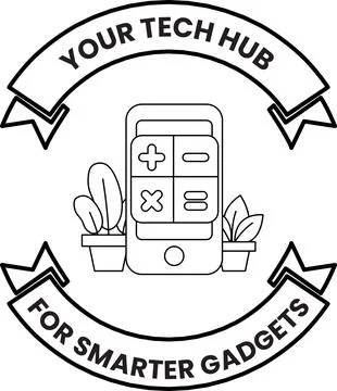 A black and white logo for a tech hub for smarter gadgets Stock Illustration