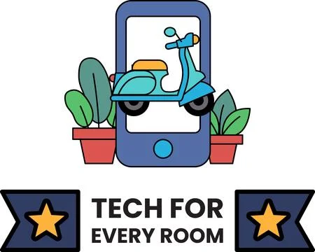 A black and white logo for Tech for Every Room Stock Illustration