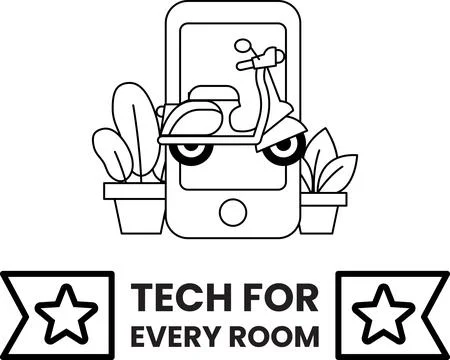 A black and white logo for Tech for Every Room Stock Illustration