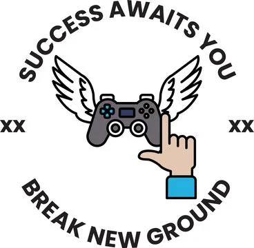 A black and white logo with a video game controller Stock Illustration