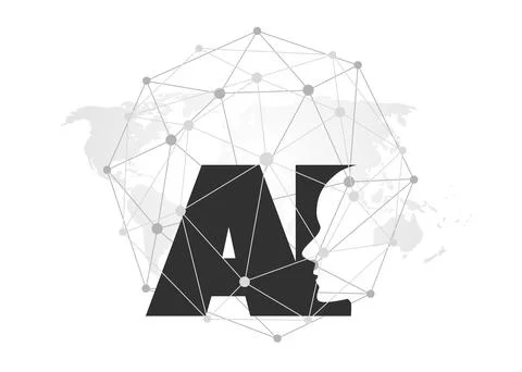 Black and White Machine Learning, Artificial Intelligence, Cloud Computing .. Stock Illustration