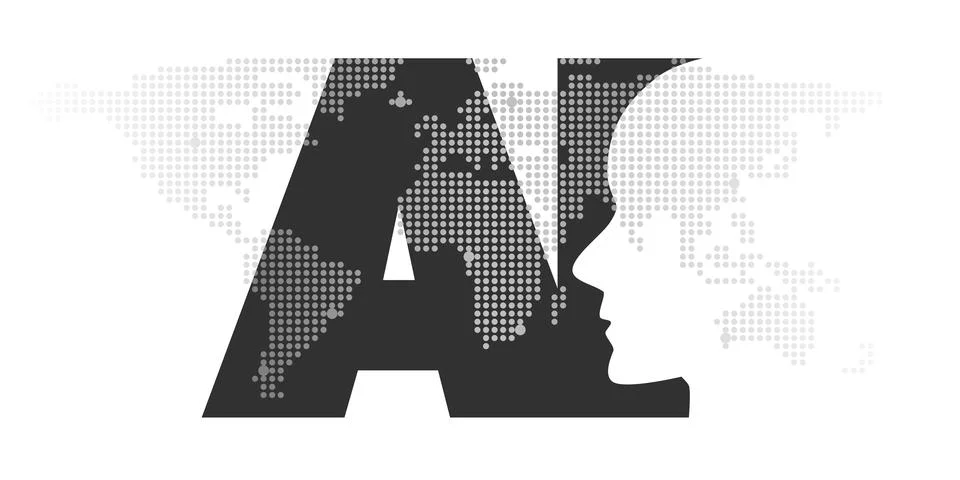 Black and White Machine Learning, Artificial Intelligence, Cloud Computing,.. Stock Illustration