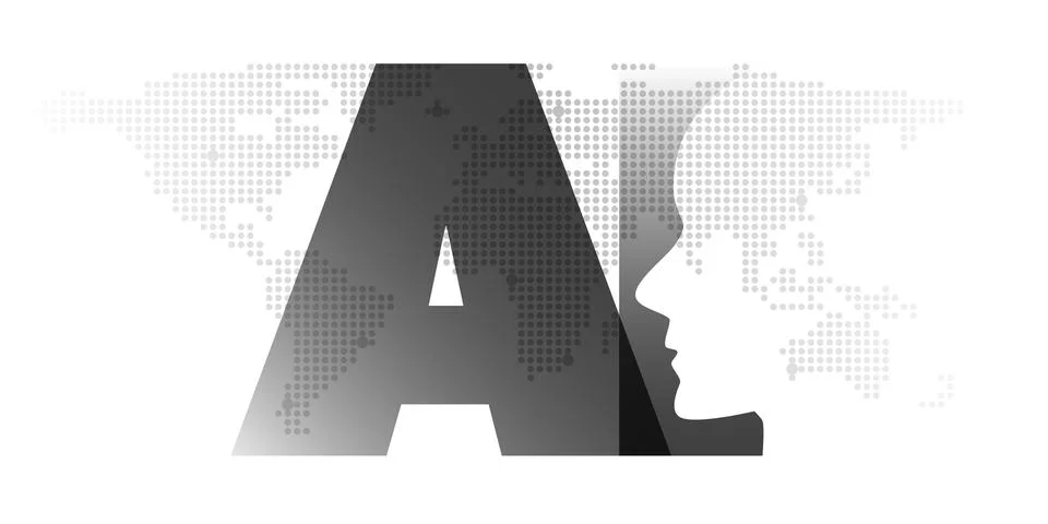 Black and White Machine Learning, Artificial Intelligence, Cloud Computing .. Ilustração Stock