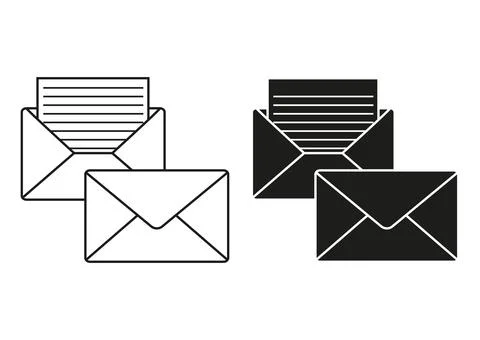 Black And White Mail Flat Icon Vector. Mail Post Envelope Icon Stock Illustration