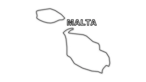Black and White Malta Map Outline Minimalist Monochrome Illustration Stock Illustration
