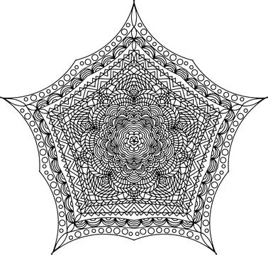 A black and white mandala drawing with intricate geometric patterns Stock Illustration