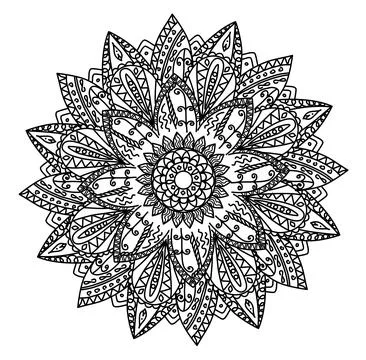 Black and white Mandala, vector hand-drawing Stock Illustration