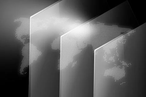 Black and white map with diagonal flat TV screens concept series Иллюстрация