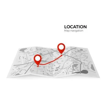 Black and white map with red pointers of the starting point of the route and  Illustrazione stock