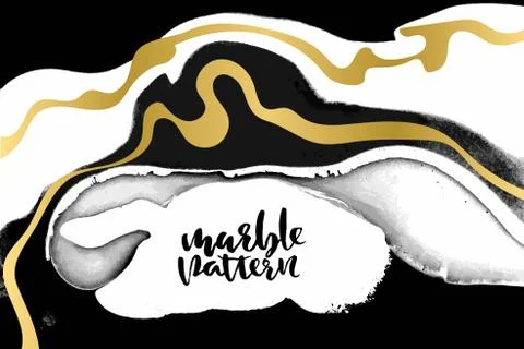 Black and white marble pattern. Golden ripple abstract texture. Vector Stock Illustration