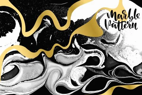 Black and white marble pattern. Golden ripple abstract texture. Vector Illustrazione stock