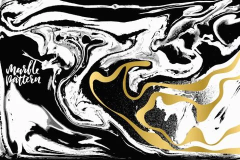 Black and white marble pattern. Golden ripple abstract texture. Vector イラスト素材