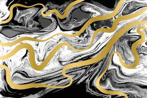 Black and white marble pattern. Golden ripple abstract texture. Vector Stock Illustration
