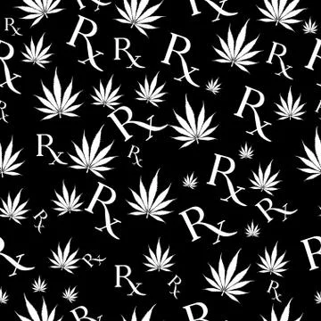 Black and white marijuana leaf and prescription symbol pattern repeat backgro Stock Illustration