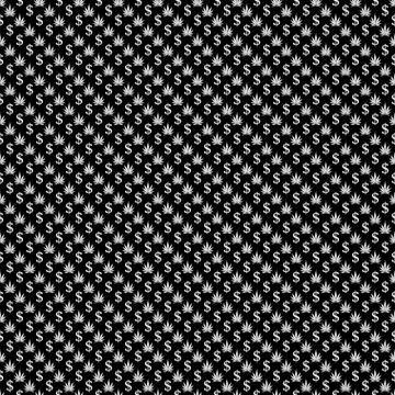 Black and white marijuana leaf and dollar symbol pattern repeat background Illustrazione stock