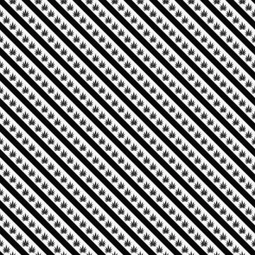 Black and White Marijuana Leaf and Stripes Pattern Repeat Background Stock Illustration