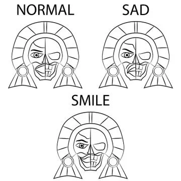 Black and white Mask Aztec ancestors of Mexico on a white background Stock Illustration