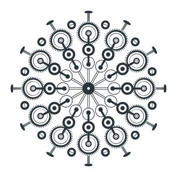 Black and white mechanical gears forming a circular pattern イラスト素材