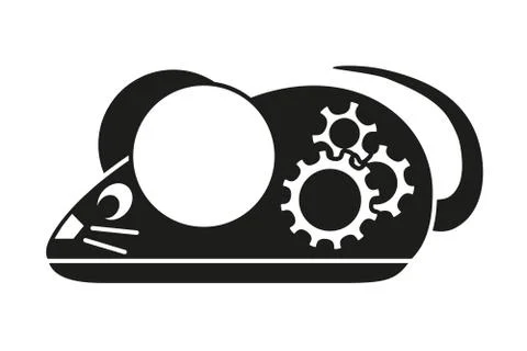 Black and white mechanical mouse silhouette Stock Illustration