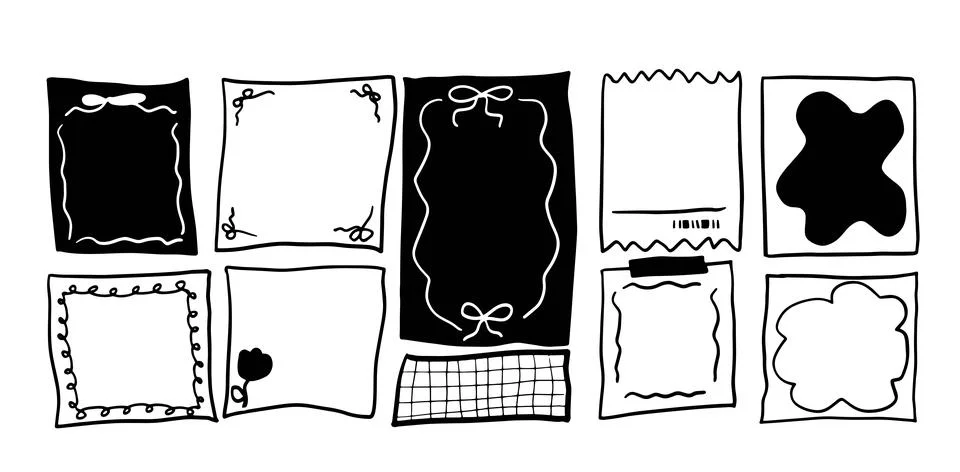 Black and White Memo/Notepad Set Illustration | Doodle for Stationery Designs Stock-Illustration