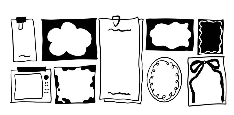 Black and White Memo/Notepad Set Illustration | Doodle for Stationery Designs Stock-Illustration