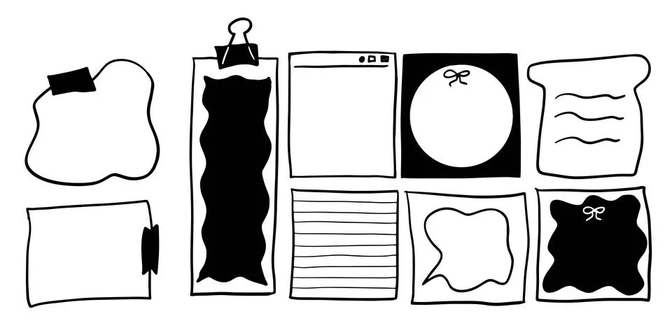 Black and White Memo/Notepad Set Illustration | Doodle for Stationery Designs Stock Illustration