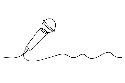 Black and white microphone with a cable on a plain background Stock Illustration