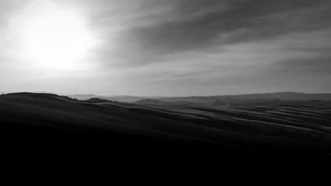 Black and white mimalistic landscape  in Tuscany, Italy Stock Photos