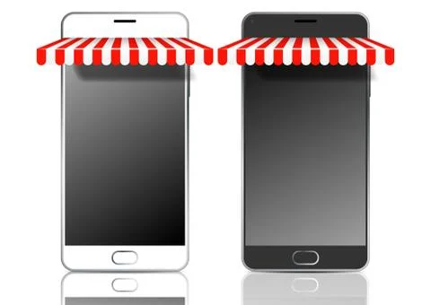 Black and white mobile smart phones with awnings Stock Illustration