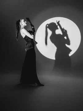 Black and white model shoot in the studio. Stock Photos