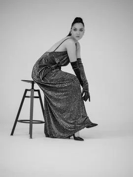 Black and white model shoot in the studio. Stock Photos