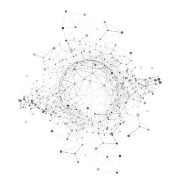 Black and White Modern Minimal Style Ploygonal Networks Structure, Telecomm.. Illustrazione stock