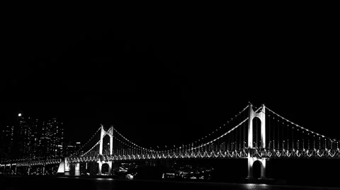 Black and White, Monochrome, Background, Gwangan Bridge at night in Busan, Korea Stock Footage 62995706